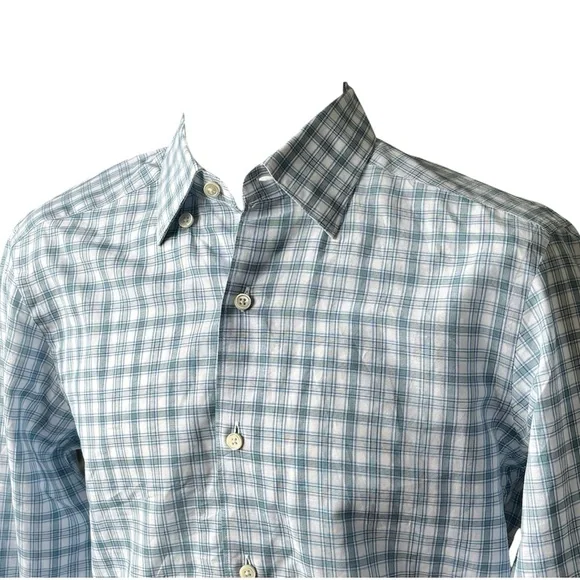 Ermenegildo Zegna Cotton Linen Check Shirt Blue White Small 14.5 - Picture 5 of 13